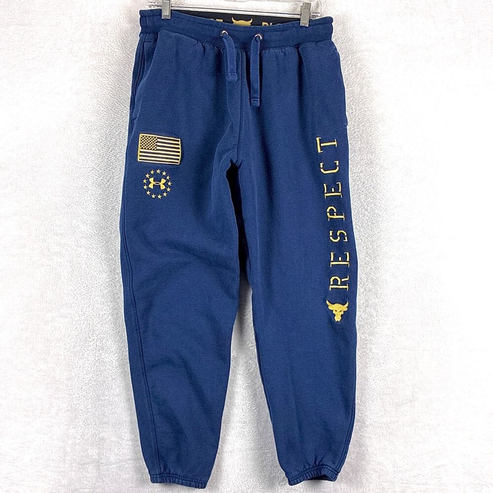 Under Armour Project Rock Sweatpants Men M Blue Embroidered Joggers Workout